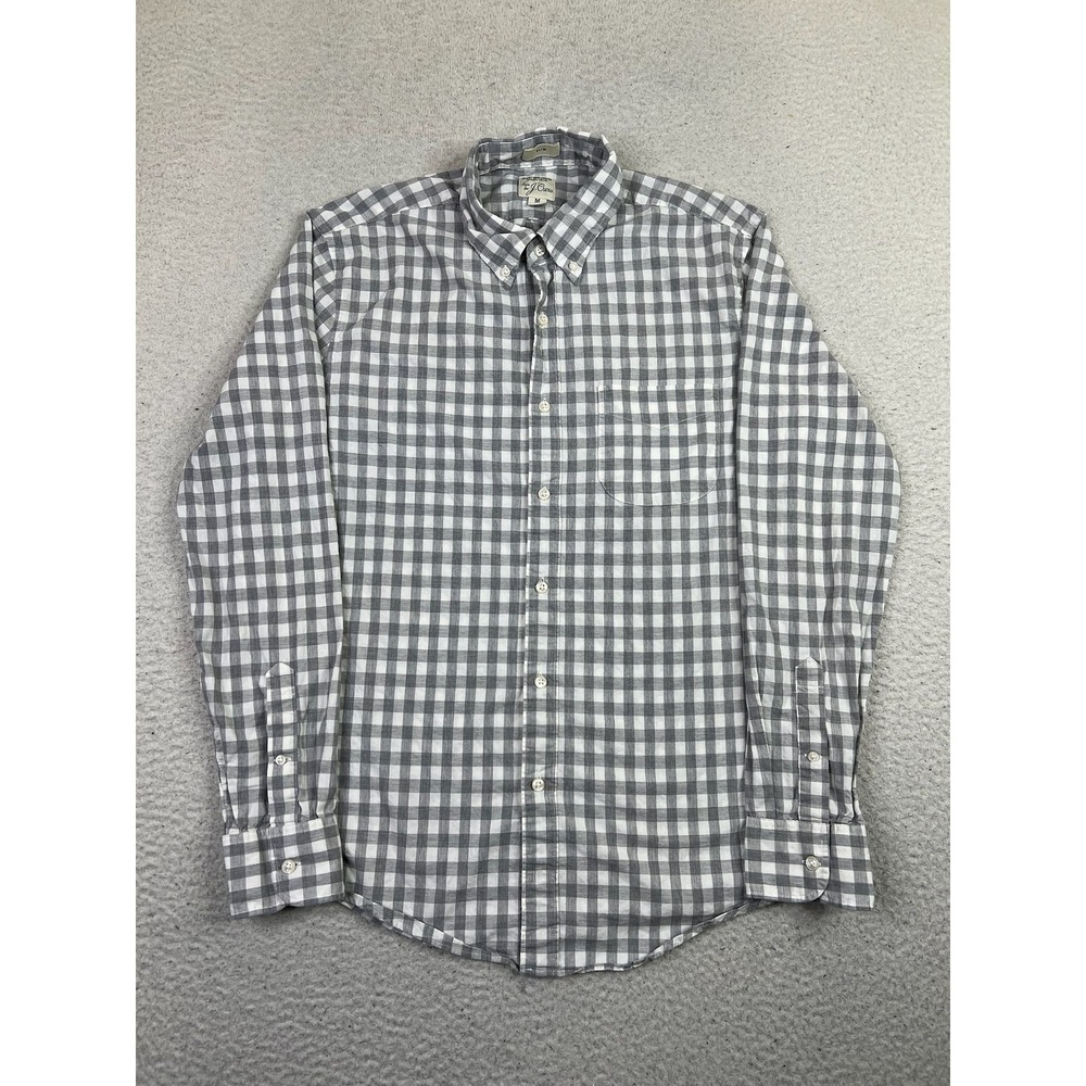 J.Crew Shirt Mens Medium Gray Check 100% Cotton Long Sleeve Button Up Slim